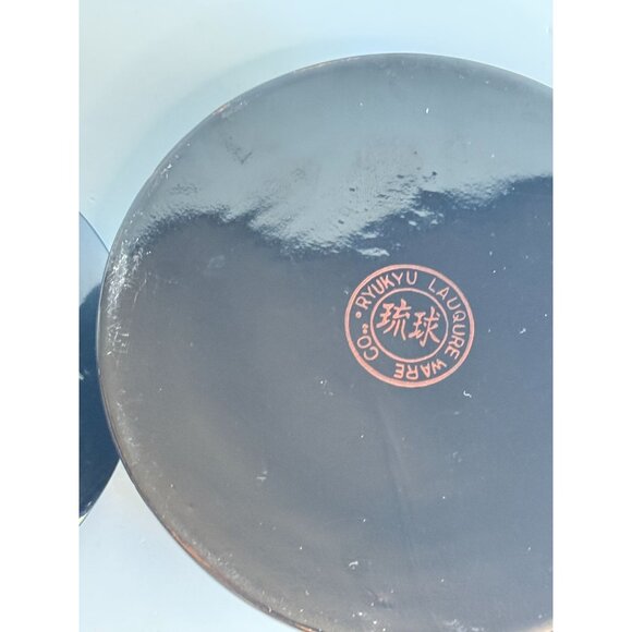 Handcrafted Ryukyu Lacquer Ware Co Black Trinket Box W/Palm Tree Red Interior - Picture 6 of 7